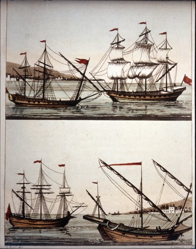 Barcos típicos de los piratas bárbaros, - en “Il costume antico e moderno” de Ferrario, Milán de Unknown artist