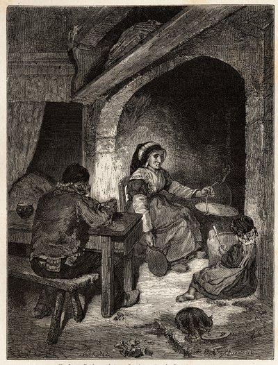 Un hogar de posada en Saint Cernin, grabado para ilustrar un viaje a los volcanes del centro de Francia en 1864, en 