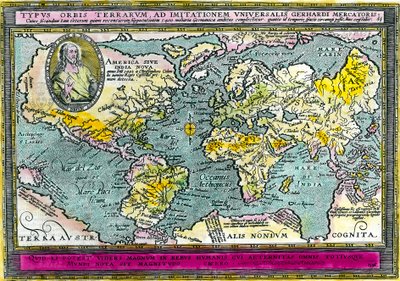 Mapa geográfico universal (Mapa del mundo) de 1596. Grabado. Colección privada. de Unknown artist