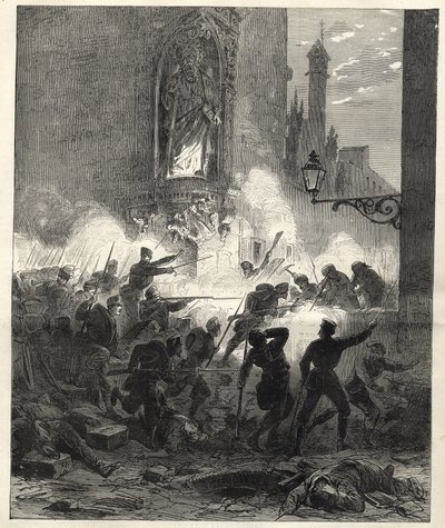 Levantamiento de los republicanos en Cataluña: combates en Barcelona en la noche del 25 al 26 de septiembre de 1869 - Sexenio Democrático - España bajo el gobierno del General Francisco Serrano 1869/1870 - Insurrección republicana en Cataluña de Unknown artist
