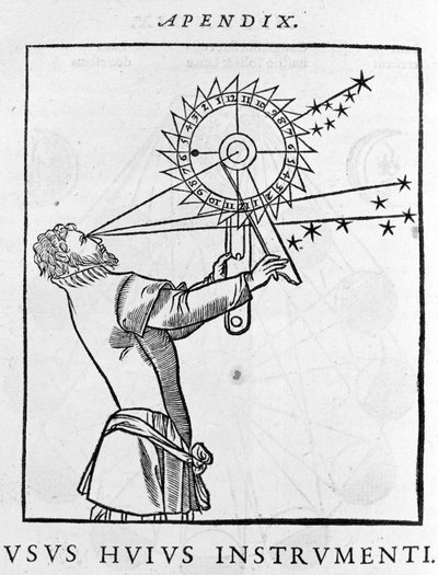 Uso de un dispositivo para calcular el tiempo en relación con las estrellas por la noche (astrolabio) de Unknown artist