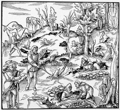 Uso del cubo mágico para buscar los tesoros de la tierra - en “El Libro de las Minas” de Agricola de Unknown artist
