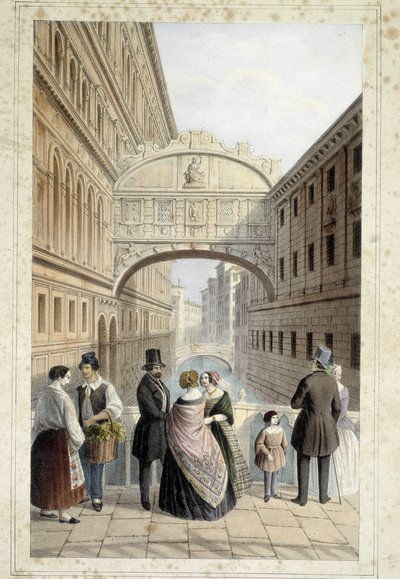 Venecianos en el puente de los suspiros (Ponte dei sospiri) - en “Álbum de las principales vistas de Venecia”, ill. por Marco Moro, ed. Gio Brizeghel, c.1840 de Unknown artist