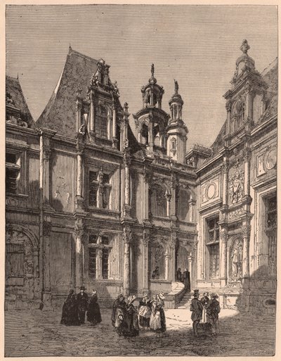 Vista desde el interior del patio del Hotel Escoville en Caen en 1860, Francia de Unknown