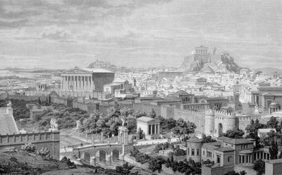 Vista de Atenas, el Templo de Adriano y la Acrópolis de Unknown artist