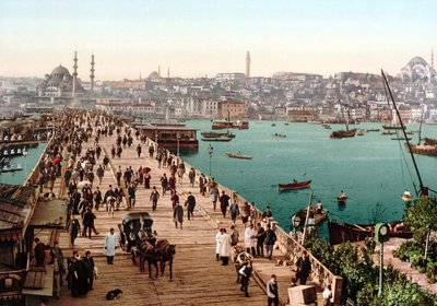 Vista de Constantinopla (Iglesia de Santa Sofía (Hagia Sophia) y el puente) de Unknown artist