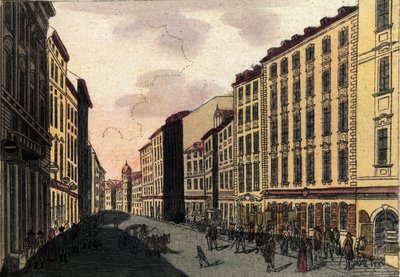Vista de la calle Kohlmarkt en Viena, Austria. Grabado de 1820. de Unknown artist