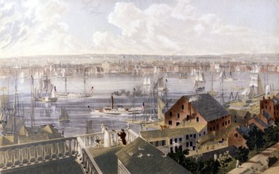 Vista del puerto de Nueva York. Litografía SD alrededor de mediados del siglo XIX. de Unknown artist