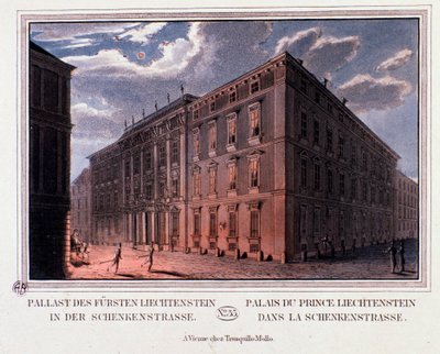 Vista del Palacio del Príncipe Lichtenstein en Viena, Austria. Grabado de 1820 Colección privada de Unknown artist