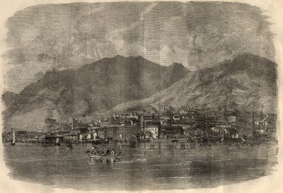 Vista de la ciudad de Victoria en Hong Kong. Grabado en "The Illustrated London News" del 14 de marzo. de Unknown artist