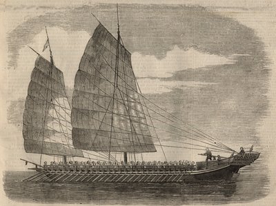 Vista de un barco pirata chino en Cantón. Grabado en “The Illustrated London News” del 31 de enero de Unknown artist