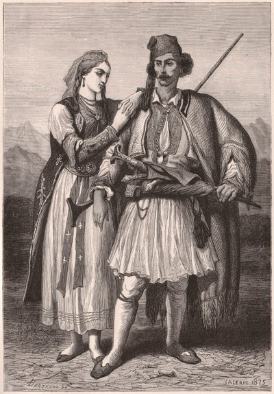 Vista de una pareja con traje tradicional albanés en el siglo XIX de Unknown