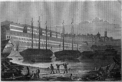 Vista de las Corderías, el Bagne y la torre de Saint Louis en Brest. En "La tienda pintoresca" 1835 de Unknown artist