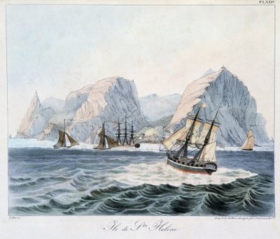 Vista de la Isla de Santa Elena en “Vistas y paisajes de las regiones ecuatoriales, recopilados en un viaje alrededor del mundo”, sd. principios del siglo XIX de Unknown artist
