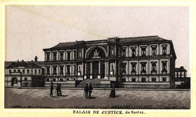 Vista del Palacio de Justicia de Nantes (Loire-Atlantique, Pays de la Loire), Francia. Cromolitografía de finales del siglo XIX. de Unknown artist