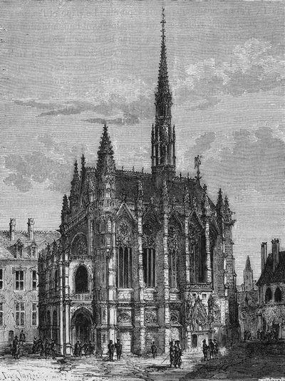 Vista de la iglesia de Sainte Chapelle en París. Grabado de L