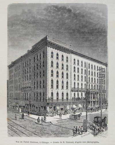 Vista del Hotel Sherman en Chicago - en "Le tour du monde" de Unknown artist