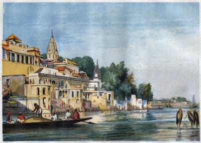 Vista del Sutti Chowra Ghat en el Ganges, en Cawnpore (Kanpur), India en 1857. de Unknown artist