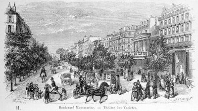 Vista del Teatro de la Variedad en el Boulevard Montmartre. de Unknown artist