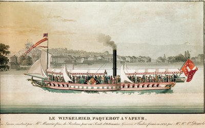 Vista del Winkelried, barco de vapor en el Lago Lemán, Suiza (impresión del siglo XIX) de Unknown artist