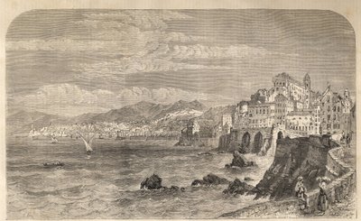 Vista del antiguo puerto de Génova - Vista del puerto de Génova - Génova en 1861 - Grabado de Unknown artist