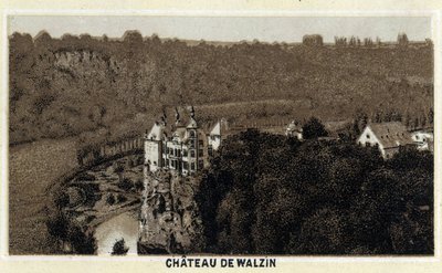 Vista del castillo de Walzin en Valonia (Bélgica) a orillas del río Lesse. Cromolitografía de finales del siglo XIX. de Unknown artist