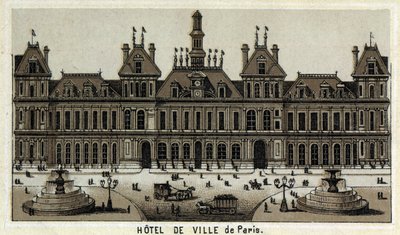 Vista del ayuntamiento de París y la Plaza. Cromolitografía de finales del siglo XIX. de Unknown artist