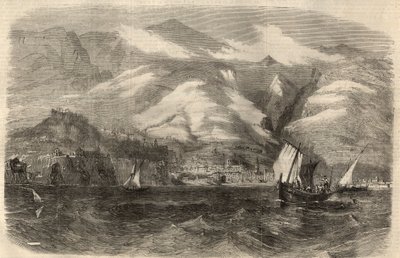 Vista de la ciudad de Funchal en la isla de Madeira en Portugal. Grabado en “The Illustrated London News” del 29 de febrero. de Unknown artist