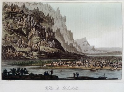 Vista de la ciudad de Yakutsk en Rusia. En "El traje antiguo y moderno" 1819-1820, por Ferrario de Unknown artist