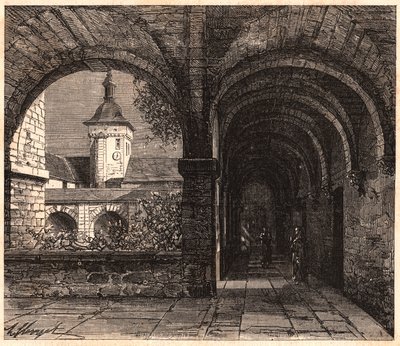 Vista del claustro de la abadía de Solesmes desde la galería, Sarthe, Francia de Unknown
