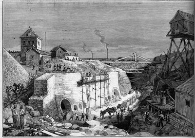 Vista del sitio de construcción de los tanques de agua potable de Villejuif. Grabado en Le Monde Illustré n°1300 del 25 de febrero de Unknown artist
