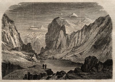 Vista del país de Davos en Suiza en el siglo XIX - grabado en "Diccionario popular ilustrado" - 1864 - por Joseph Decembre y Edmond Allonier - de Unknown artist