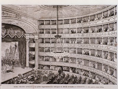 Vista de la primera representación de la ópera El duque de Alba, en el Teatro Apollo, Roma de Unknown artist