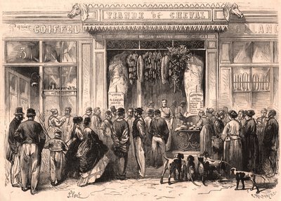 Vista del frente de una carnicería de carne de caballo en París, Francia de Unknown