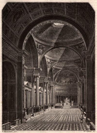 Vista del interior de la Iglesia de la Madeleine en París en 1843, poco después de su apertura para el culto de Unknown