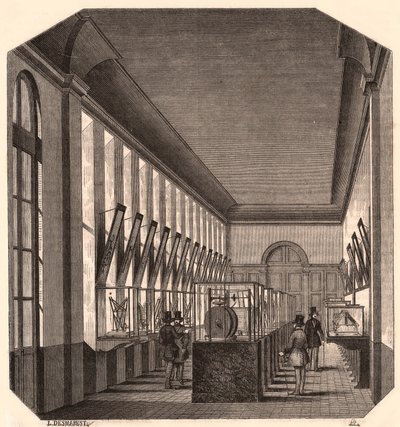 Vista del interior de la Gran Galería en el Conservatorio Real de Artes y Oficios, París, Francia de Unknown