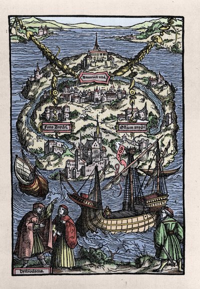 Vista de la isla de Utopía del libro de Thomas More (1478-1535), 