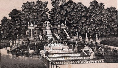 Vista de la gran cascada en el parque de Saint-Cloud, Francia. en "El mundo ilustra 168 vistas" Sin fecha (finales del siglo XIX) de Unknown artist