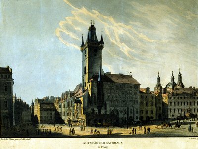Vista del antiguo Ayuntamiento de Praga alrededor de 1860 de Unknown artist