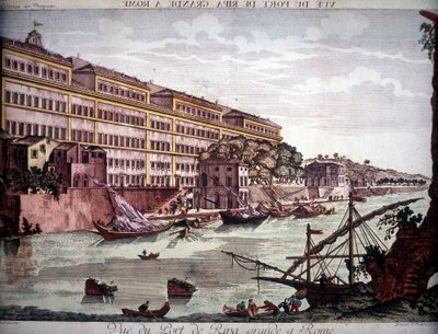 Vista del puerto de Ripa Grande en el Tíber - grabado de Unknown artist