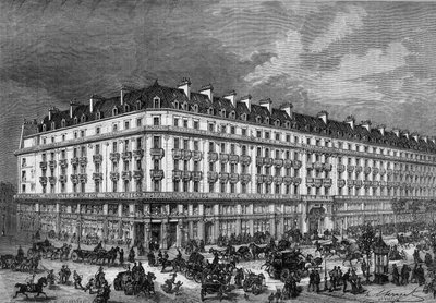 Vista de las tiendas de “Pygmalion” rue de Rivoli y boulevard Sebastopol en París en 1872. de Unknown artist