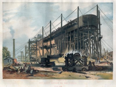 Vista de la popa del transatlántico "Great Eastern" (Leviathan) en construcción en el astillero del Támesis en Londres. Grabado en "The Illustrated London News" del 7 de noviembre de 1857. de Unknown artist
