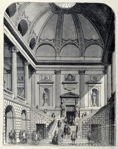Vista del vestíbulo y la escalera del teatro de Burdeos bajo Luis XV de Unknown artist