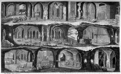 Vista de trabajos subterráneos en las minas de sal de Wieliska, Galitzia. En “Las maravillas de la industria” de Louis Figuier de Unknown artist