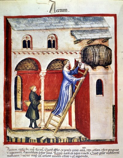 Producción de vinagre. Iluminación del tratado de medicina y dietética “Tacuinum sanitatis” de Unknown artist