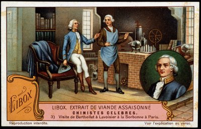 Visita de Berthollet a Lavoisier en la Sorbona en París - etiqueta publicitaria Libox. Cromolitografía del siglo XIX. de Unknown artist