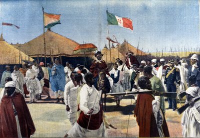 Visita de Menelik II (1844-1913, Rey de Etiopía) al Presidente del Plenipotenciario Italiano Ciccodicola de Unknown artist
