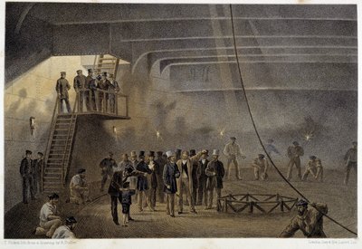 Visita del Príncipe de Gales dentro de un barco tendiendo el cable telegráfico atlántico de Unknown artist