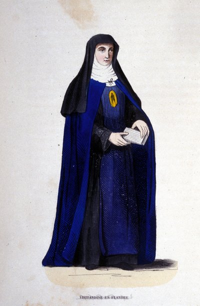 Religiosa visitandina en Flandes. Orden de la Visitación fundada por San Francisco de Sales y Santa Juana de Chantal en 1610. Grabado del siglo XIX. de Unknown artist