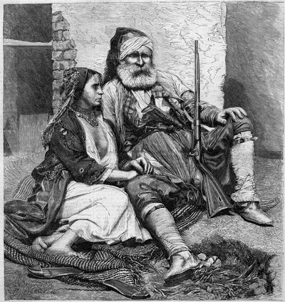 Tipos y trajes valacos (Palicare y Gitano). De una fotografía de Ch. de Szathmari, de Bucarest. Grabado en “Le Monde Illustré” n°28 del 24 de octubre. de Unknown artist